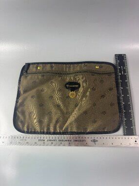 Mulberry Green Fabric Black Leather Trim Pouch